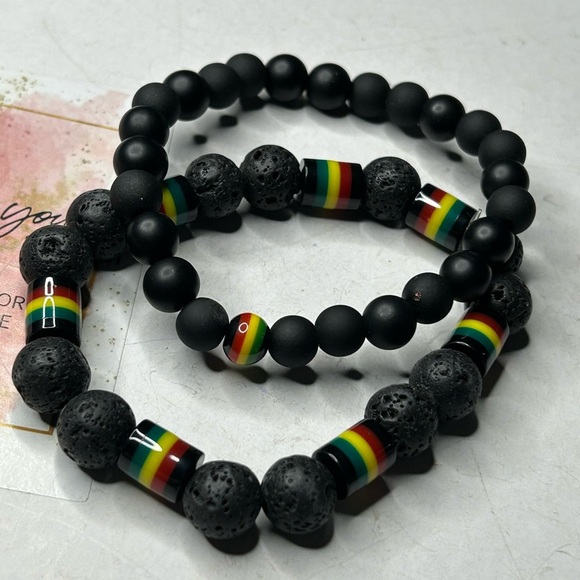 Lava Stone Rasta Bracelet Set - Picture 1 of 3